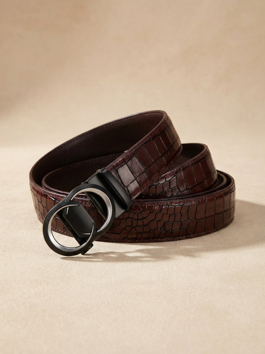 TORTOISE CRACK VEGETABLE TANNED 100% LEATHER BELT WITH CHROME PLATED BUCKLE - LY36-222882_CHR