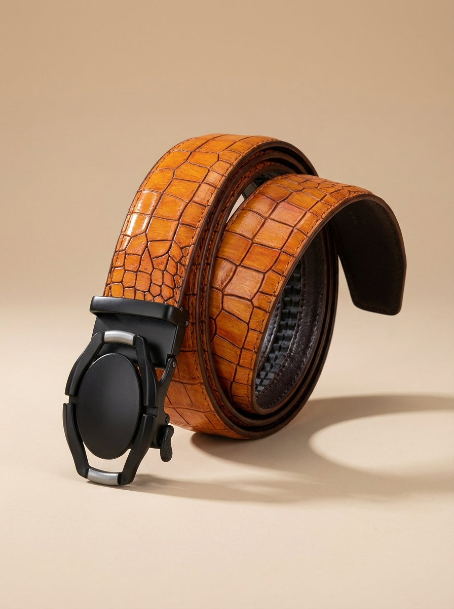 TORTOISE CRACK VEGETABLE TANNED 100% LEATHER BELT WITH CHROME PLATED BUCKLE - LY36-222755_CHR
