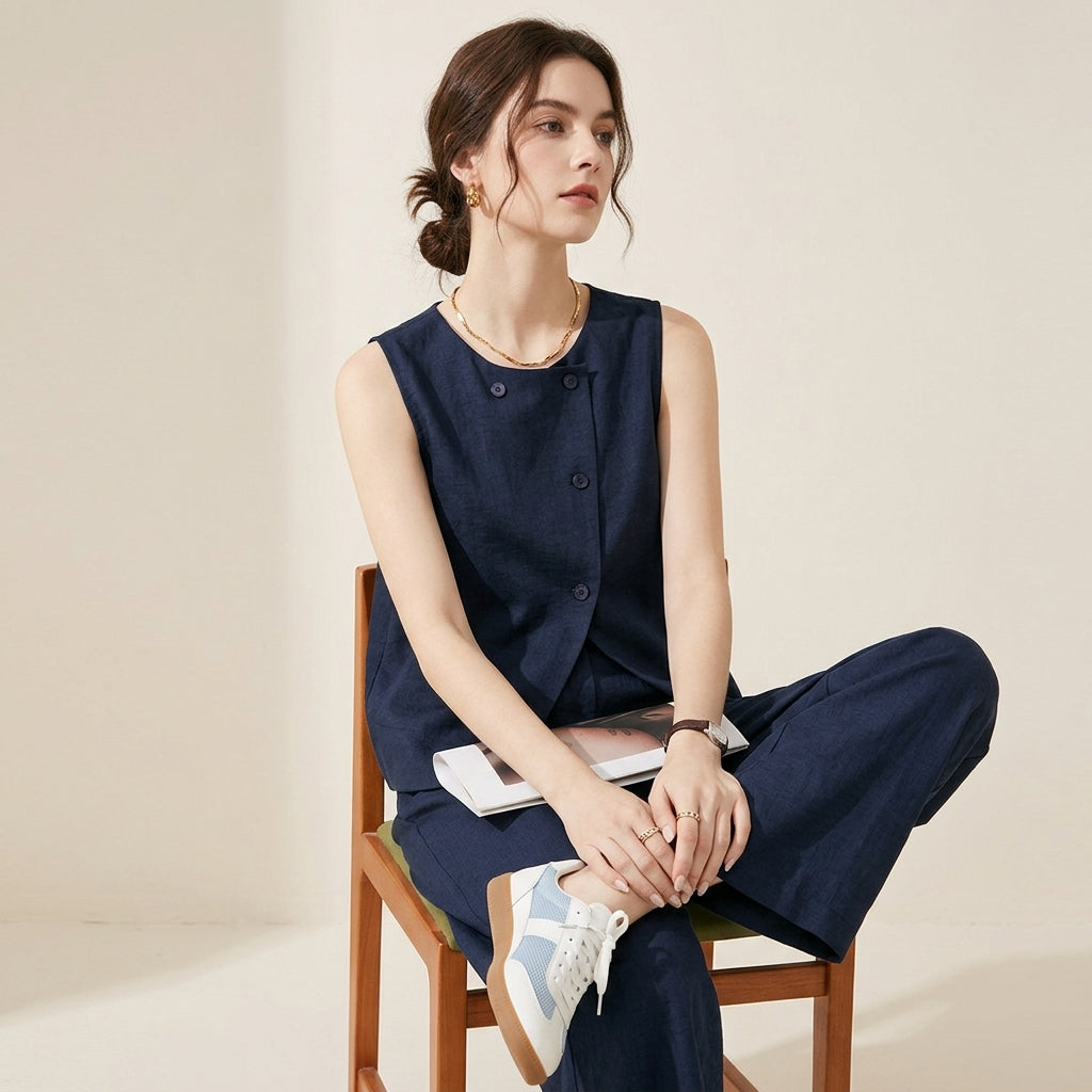 Asym Form Top in Navy Blue