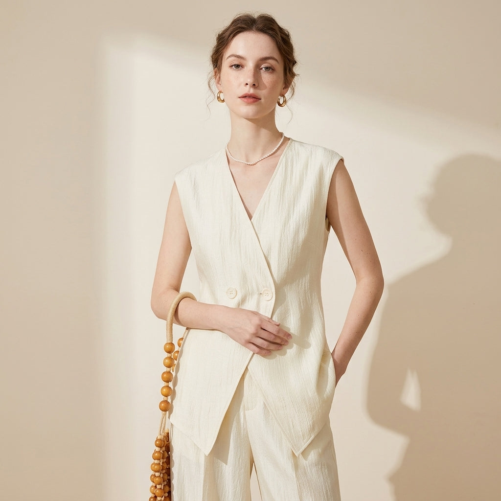 Soft Wrap Vest in Butter Cream - BEIGE alt