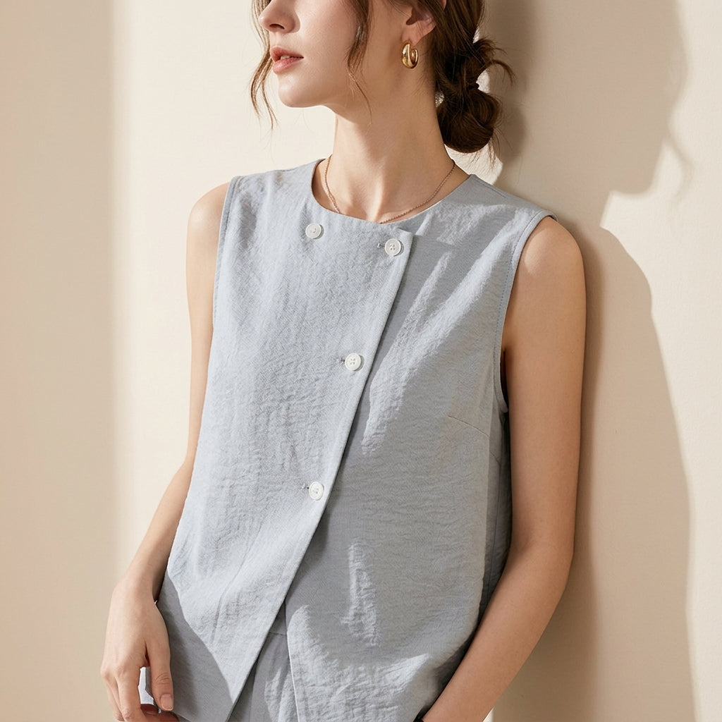 Asym Form Top in Steel Blue