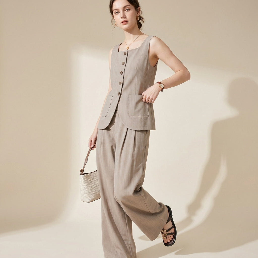 Square Line Viscose Vest in Cocoa Beige alt