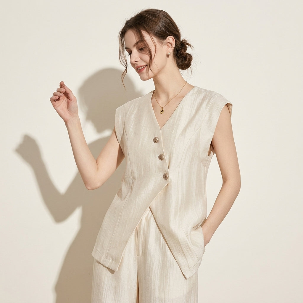 Soft Drape Vest in Champagne Beige alt