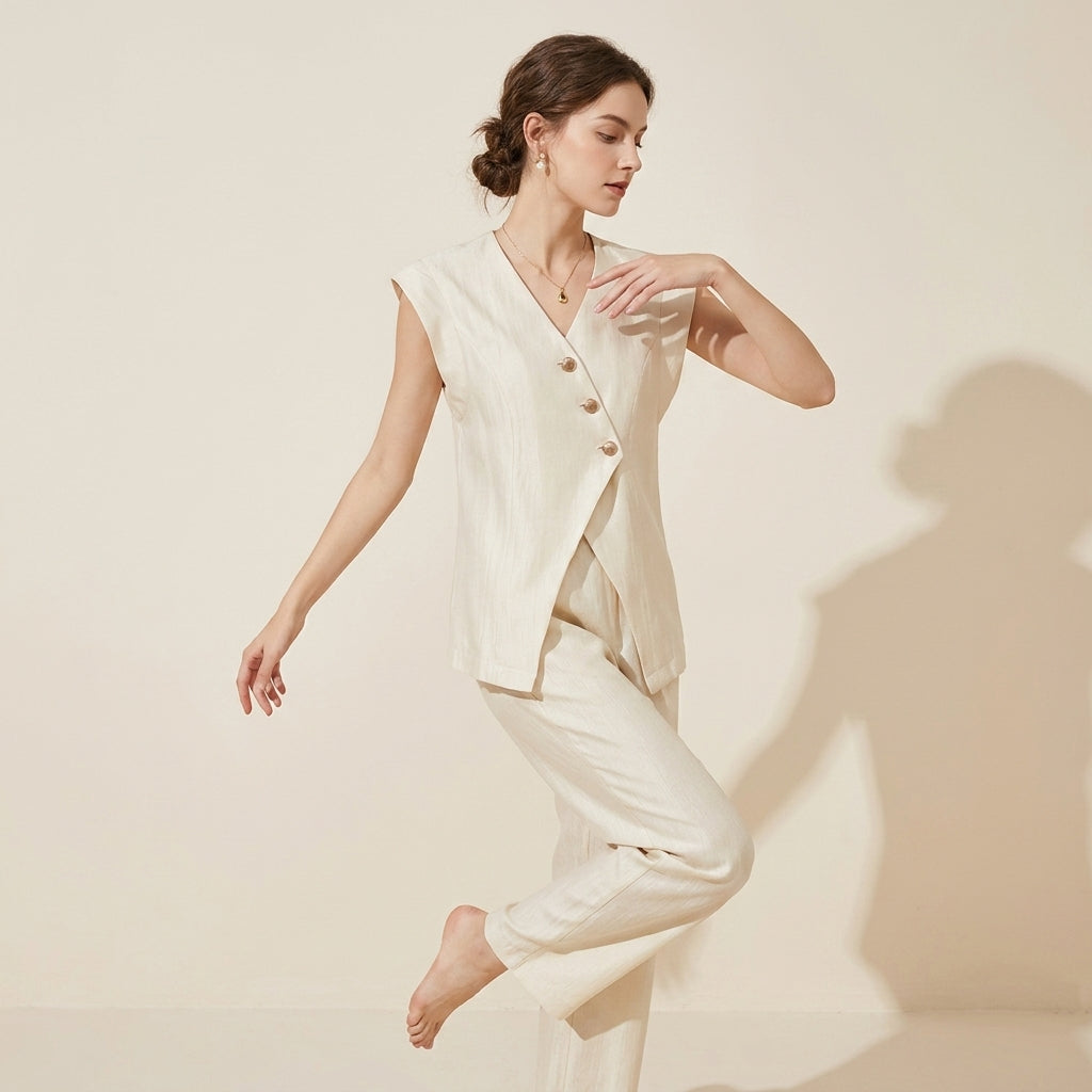 Soft Drape Vest in Champagne Beige