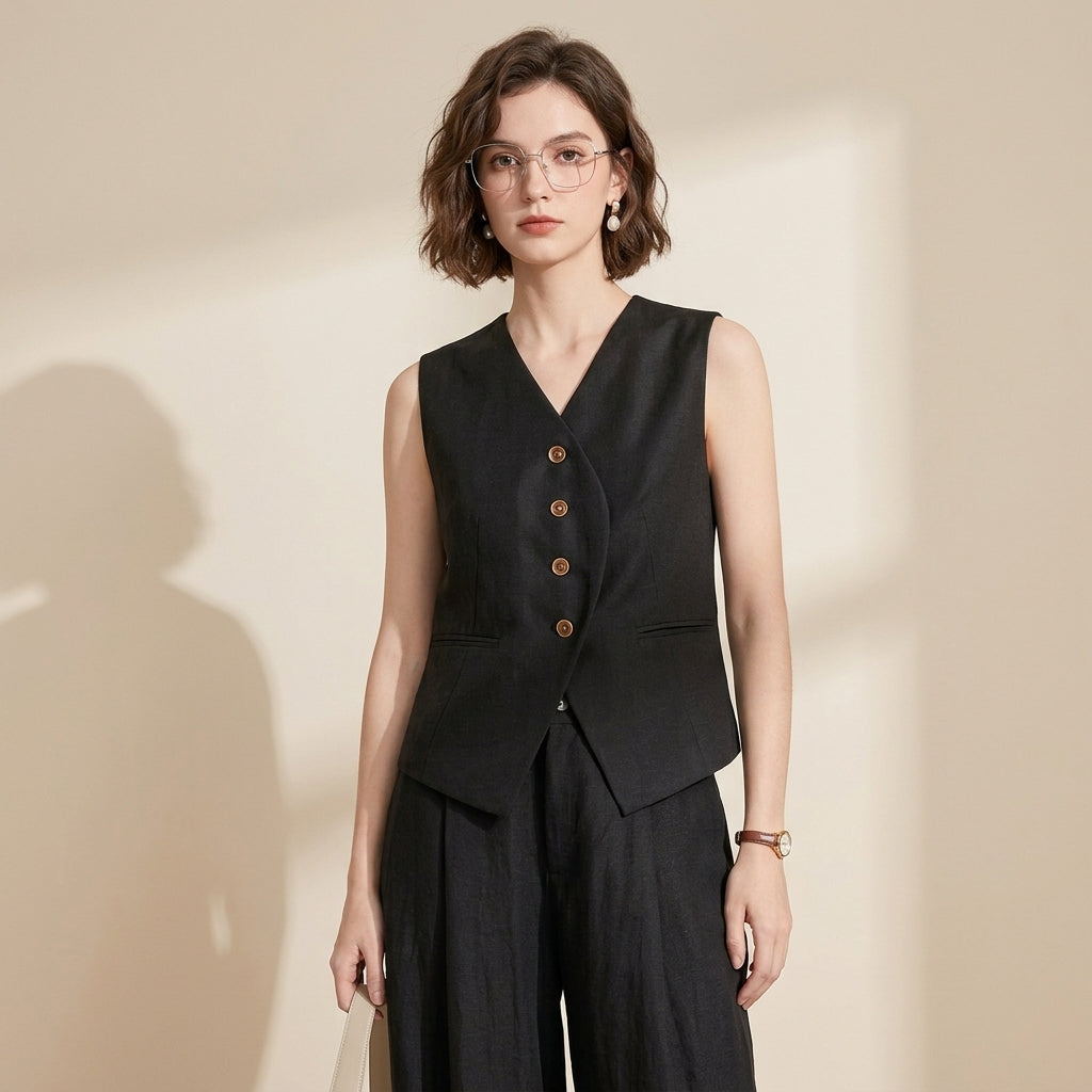 The Summer Tailored V-Neck Vest Top in Light Blue - BLACK