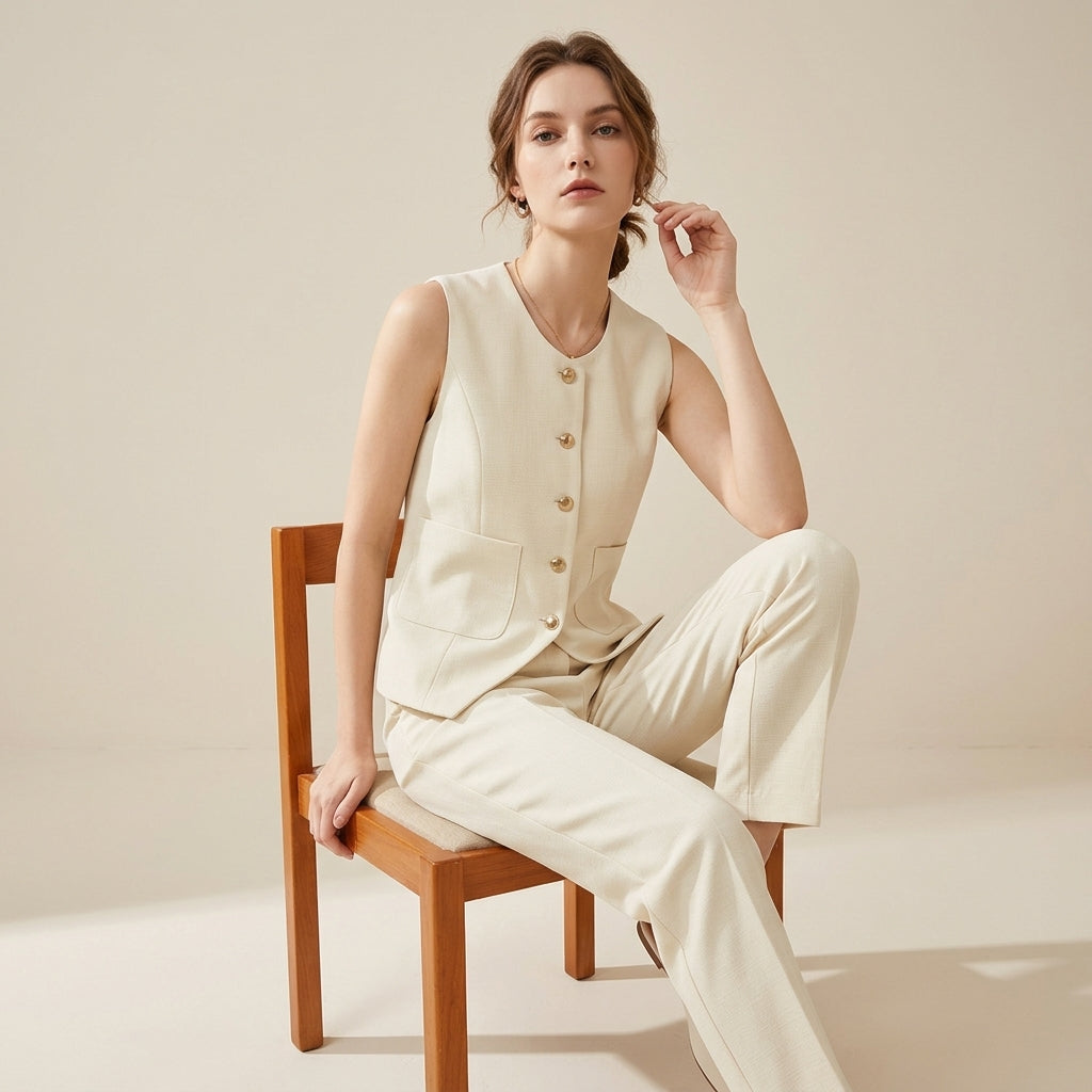 Soft Tailor Vest in Cream Ivory alt