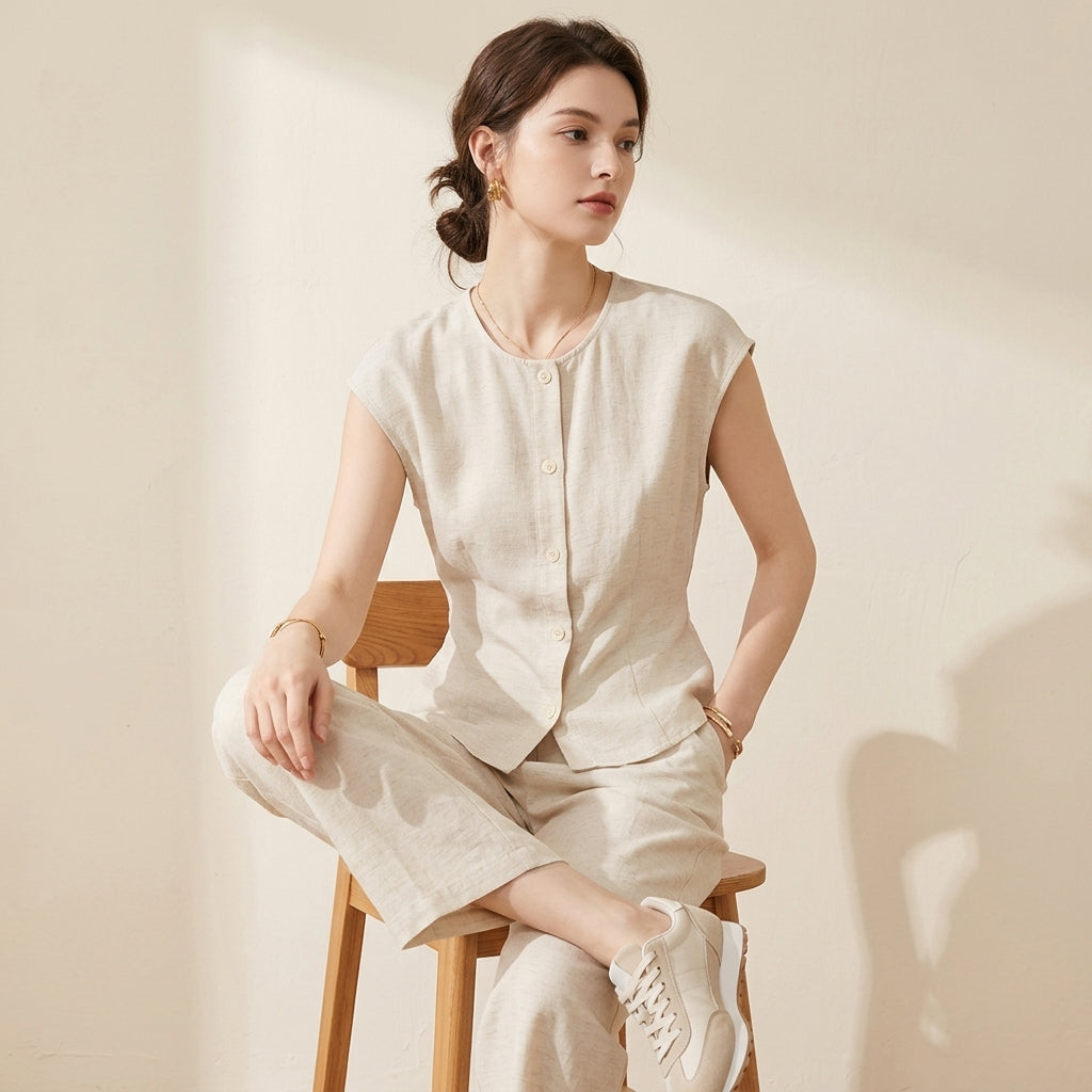 Linen Top in Soft Oat - APRICOT alt