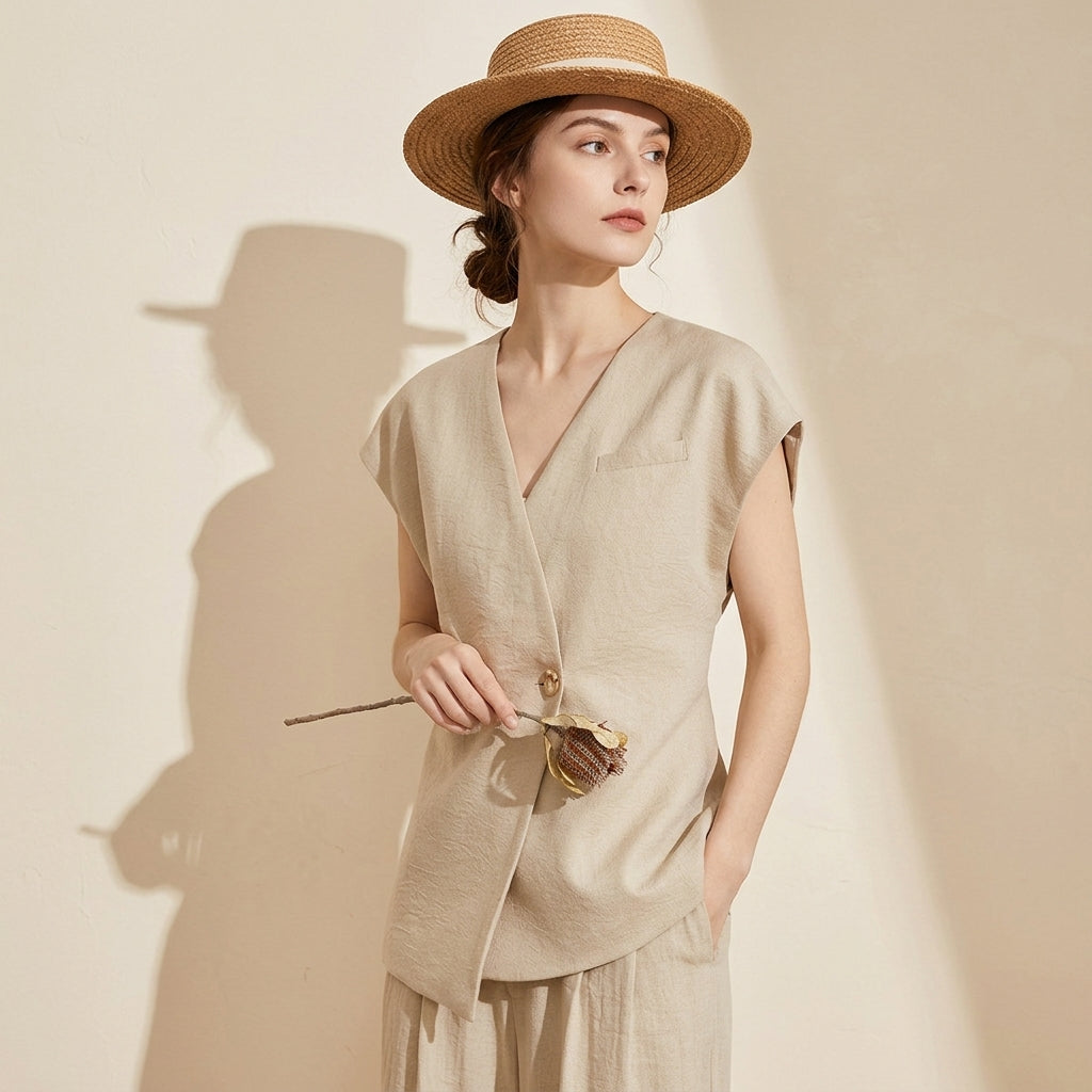 Wrap Form Vest in Sand Beige alt