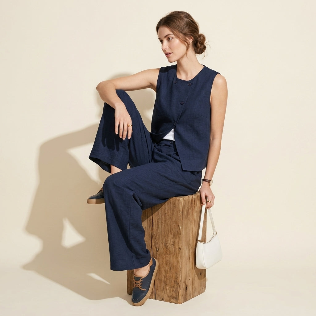 Asym Form Top in Navy Blue alt