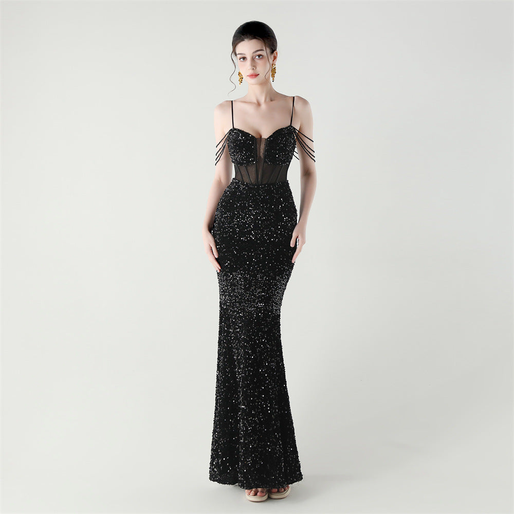 Sequinned Boned Silhouette Gown alt