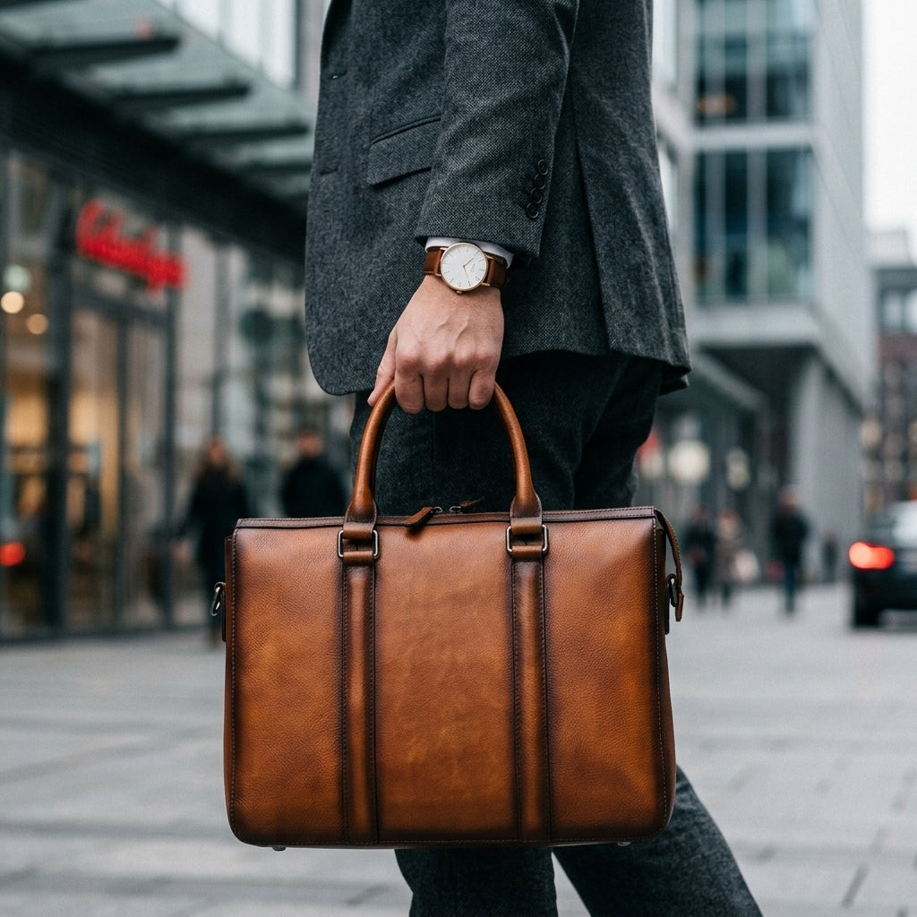 Vegetable Tanned Genuine Leather Laptop Bag -