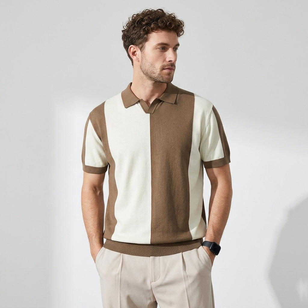 Color Blocked Knit Tee in Coffee
