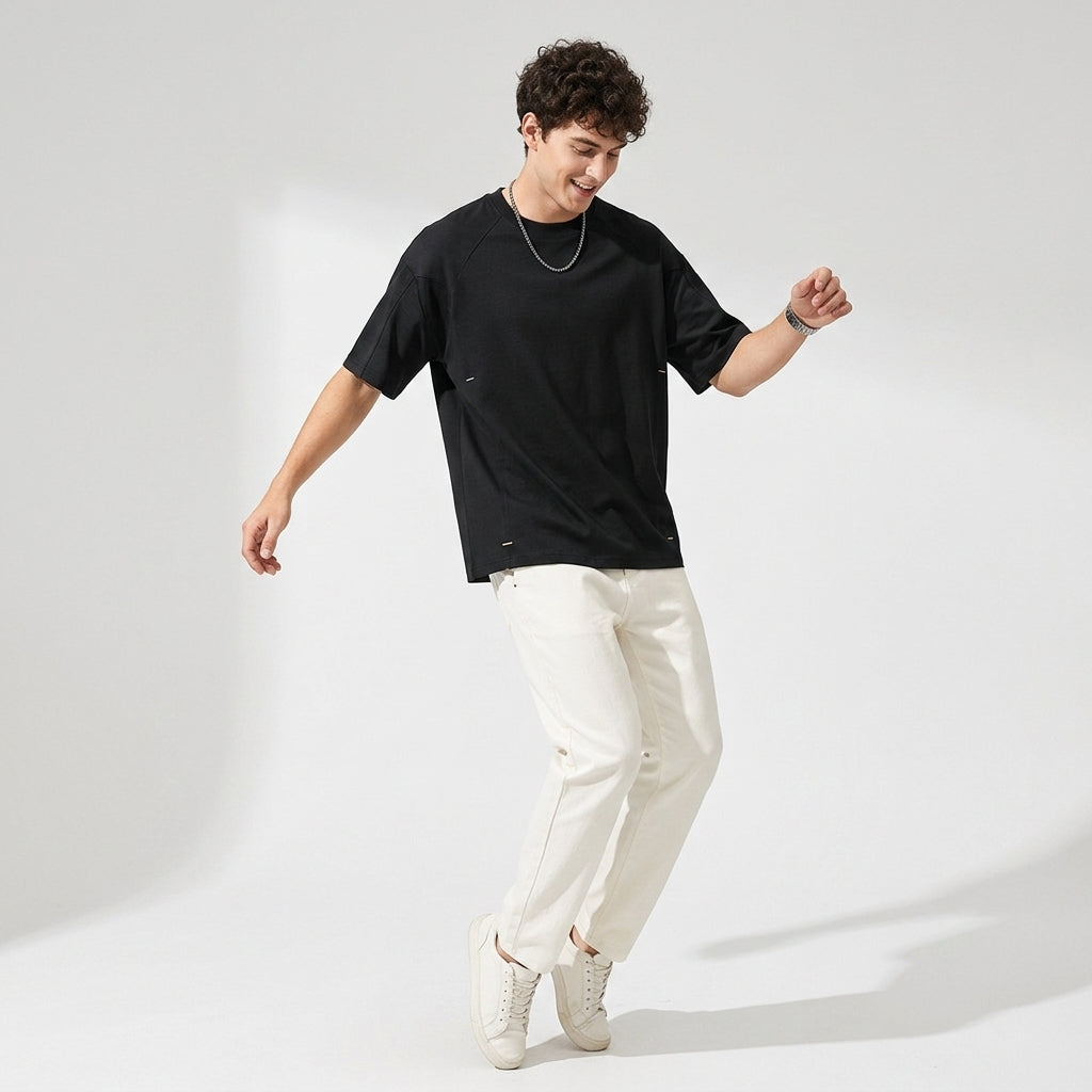 7A Antibacterial Raglan Sleeve Combed Cotton Tee in Black