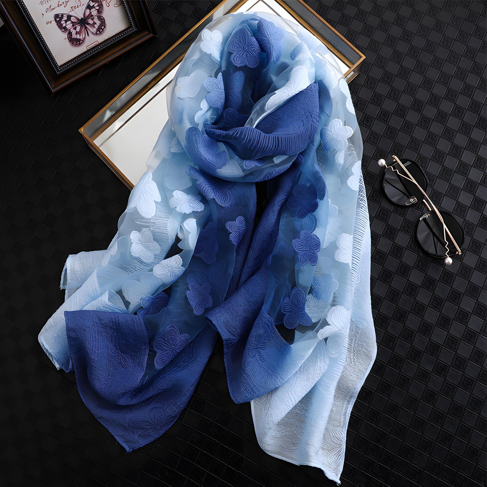 Luxury Lace Flocking Flower Scarf - 65*180 CMS