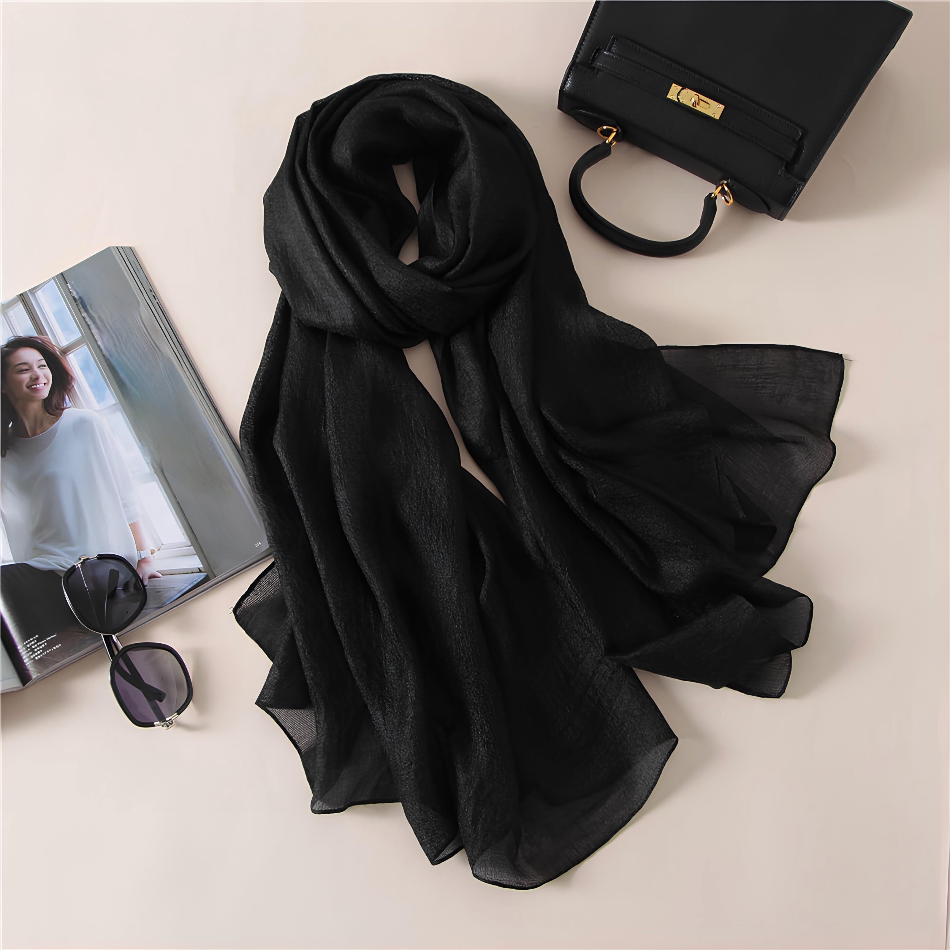 Summer Monochrome Linen Look Sun Protection Scarf - MONOCHROME 100 * 190 CMS