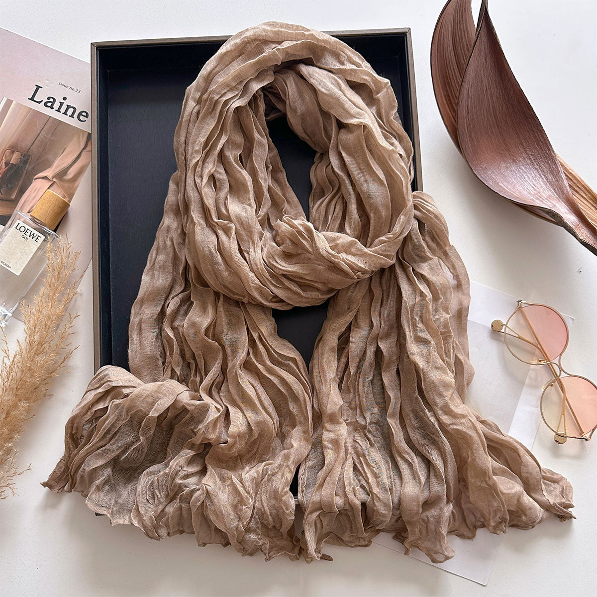 Crinkle Cotton Linen Scarf - 180 * 90 CMS