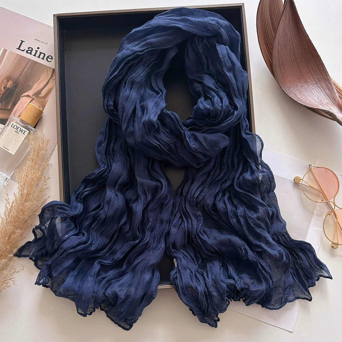 Crinkle Cotton Linen Scarf - 180 * 90 CMS