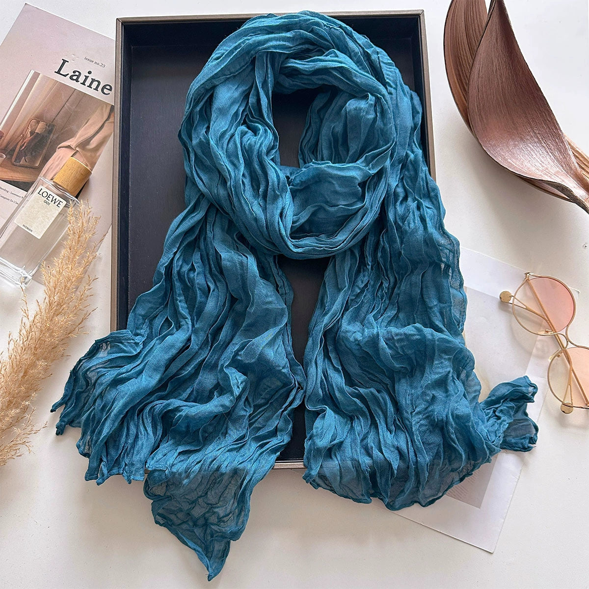 Crinkle Cotton Linen Scarf - 180 * 90 CMS