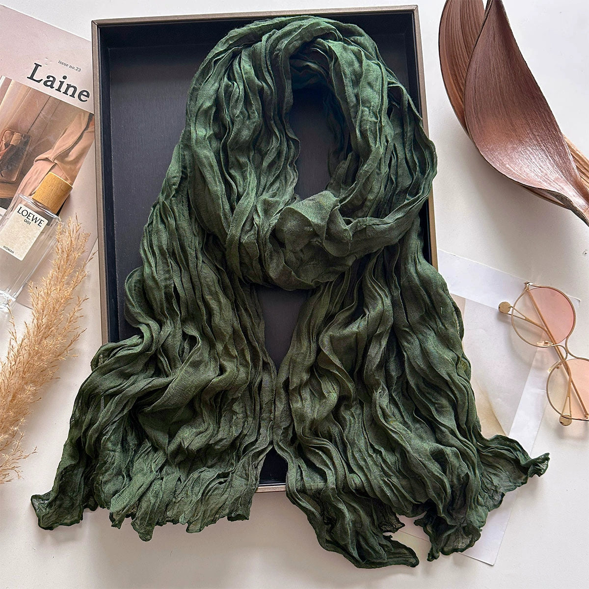 Crinkle Cotton Linen Scarf - 180 * 90 CMS