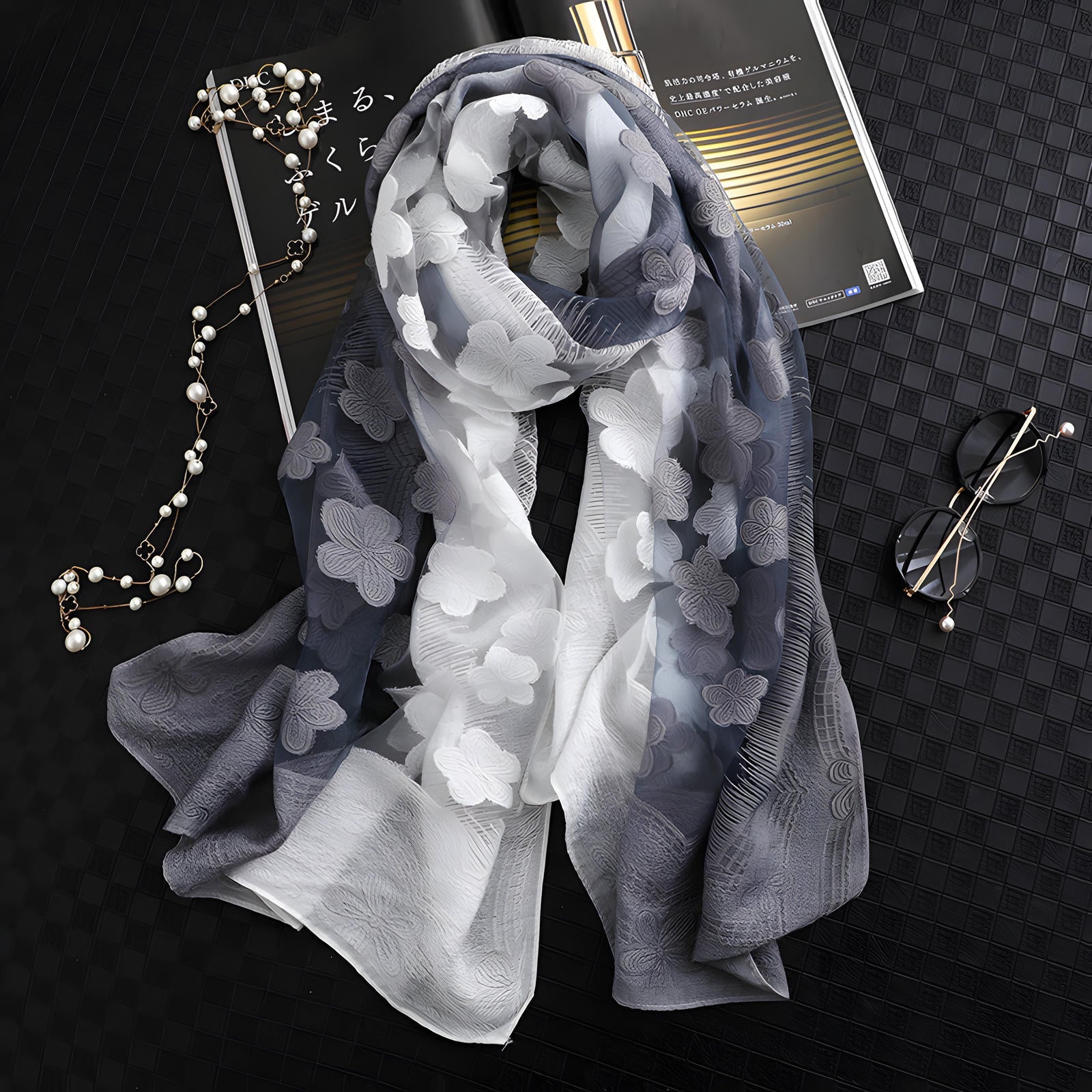 Luxury Lace Flocking Flower Scarf - 65*180 CMS