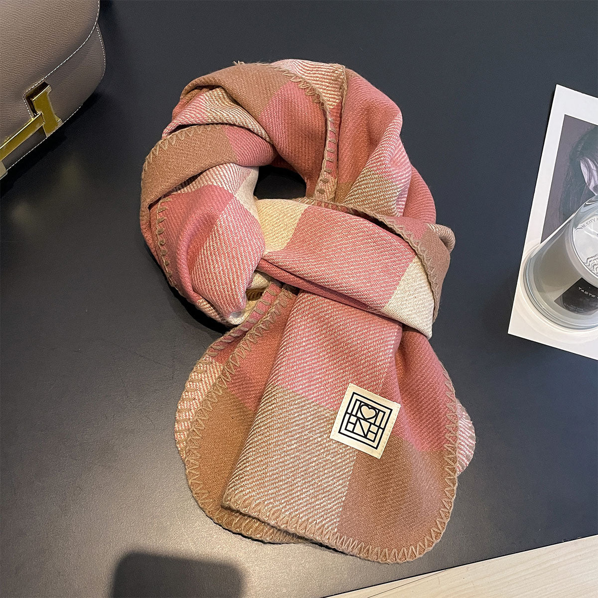 Whipstitch Plaid Winter Scarf - 45 * 190 CMS - FYR-179_PINK