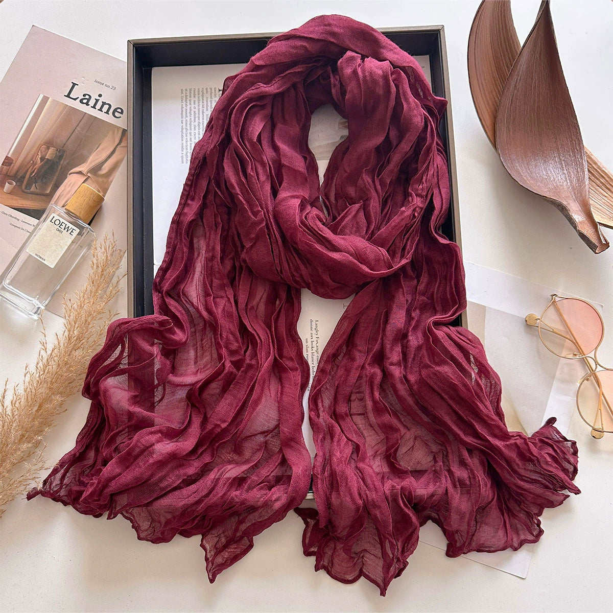 Crinkle Cotton Linen Scarf - 180 * 90 CMS
