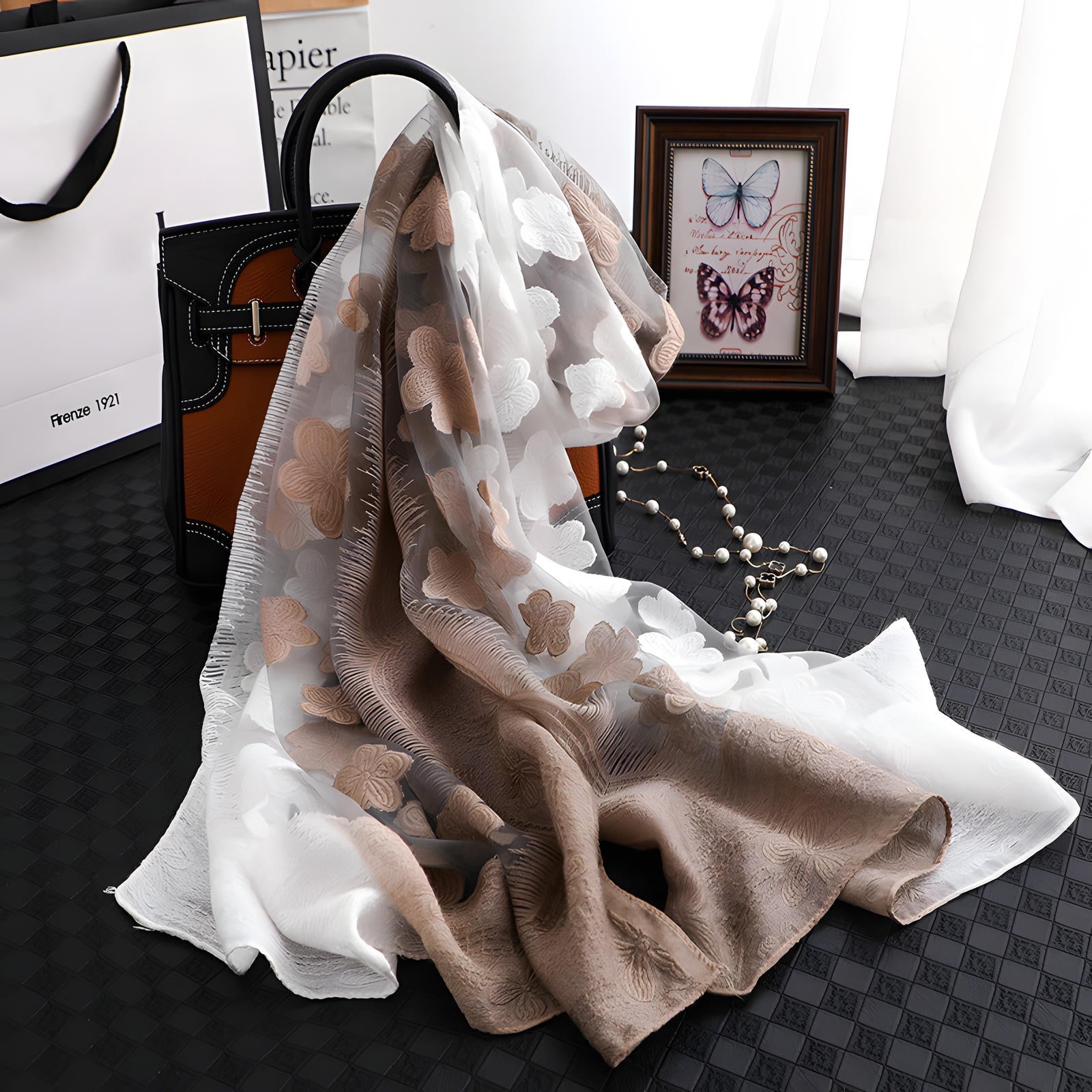 Luxury Lace Flocking Flower Scarf - 65*180 CMS