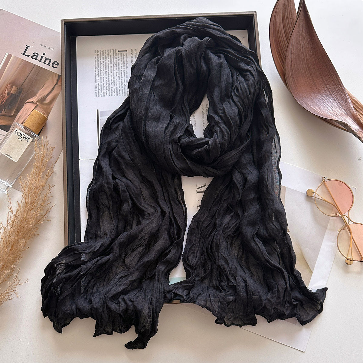 Crinkle Cotton Linen Scarf - 180 * 90 CMS