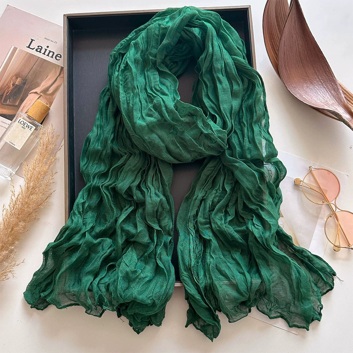 Crinkle Cotton Linen Scarf - 180 * 90 CMS