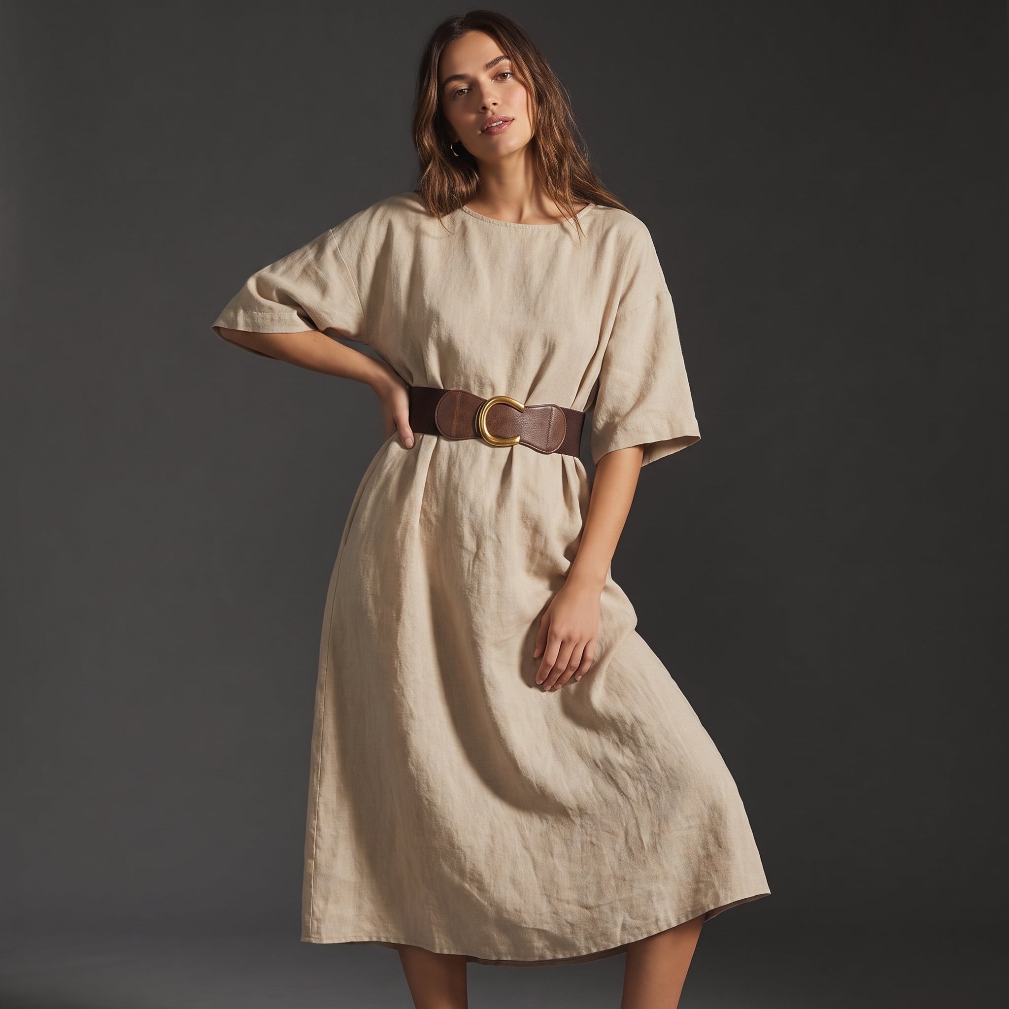 C-Buckle Wide Waist Belt - BROWN alt