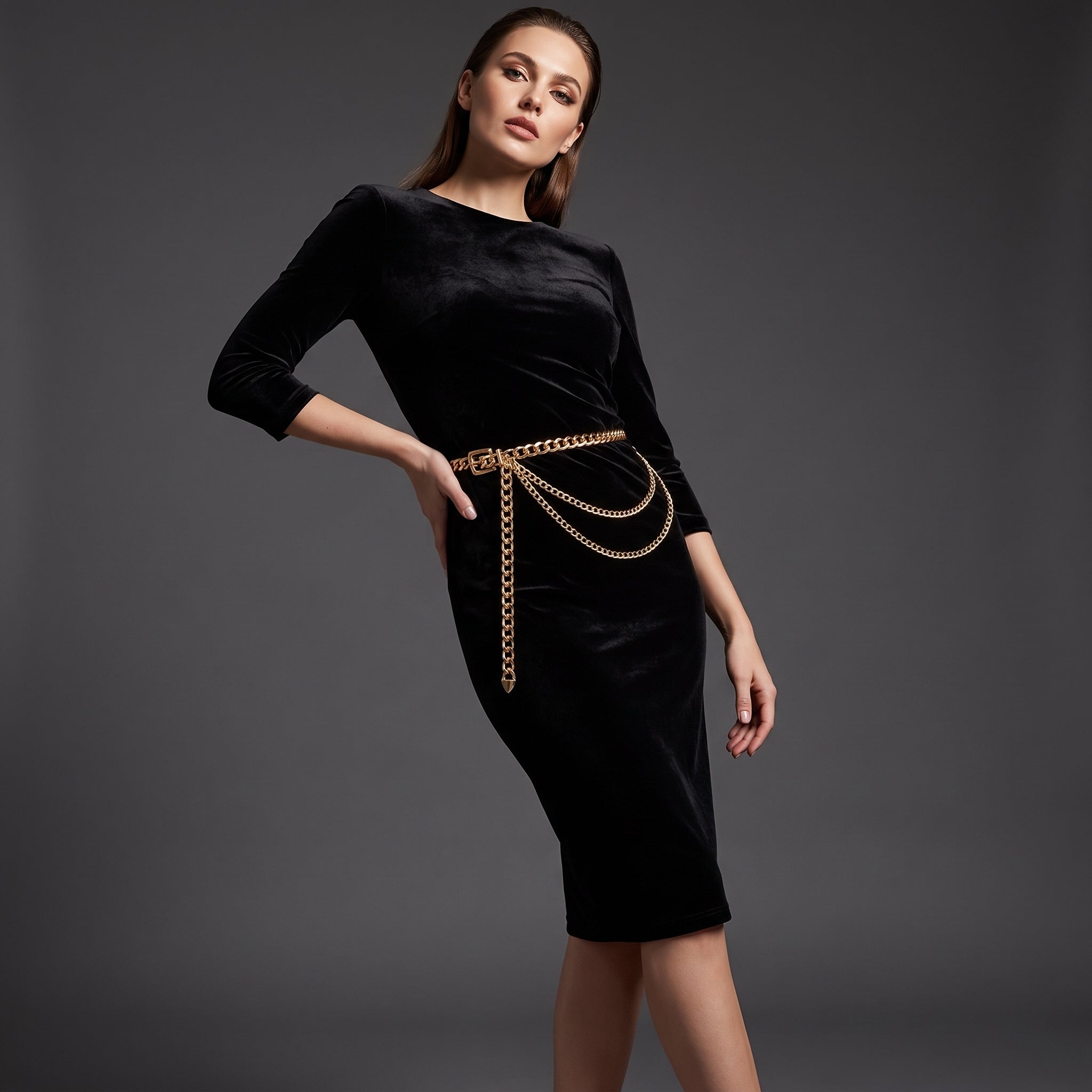 Women's Gold Chain Waist Belt with Layered Draped Chains - GOLD