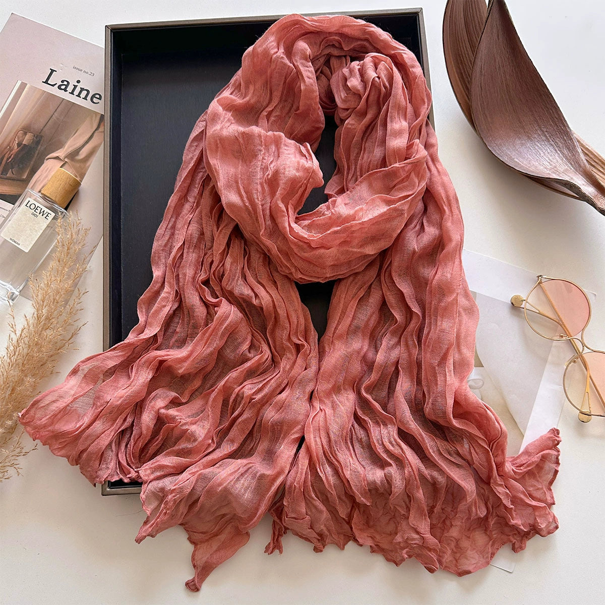 Crinkle Cotton Linen Scarf - 180 * 90 CMS