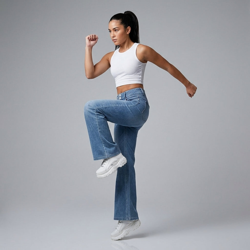 Free Flare Wide-Leg Dark Medium Blue Denim alt
