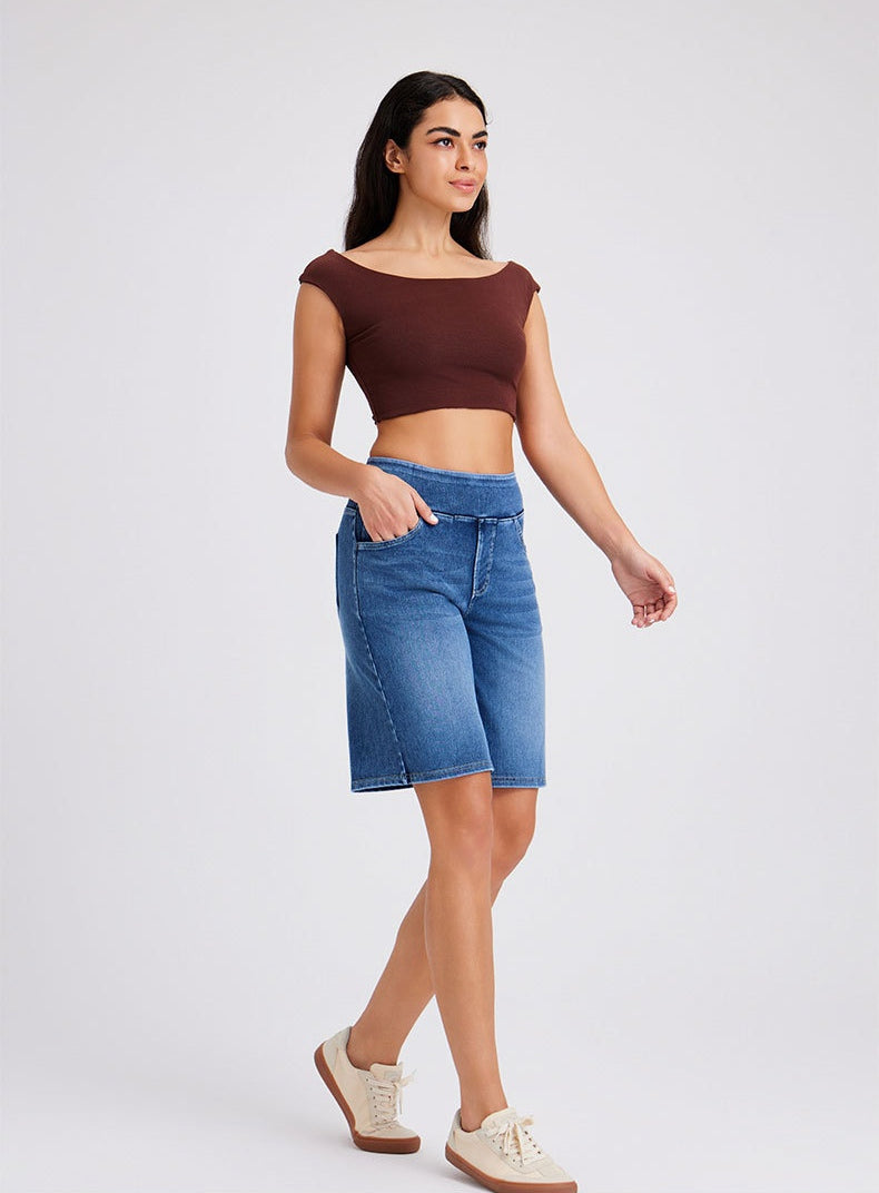FlexForm Whiskered Denim Shorts in Medium Blue alt
