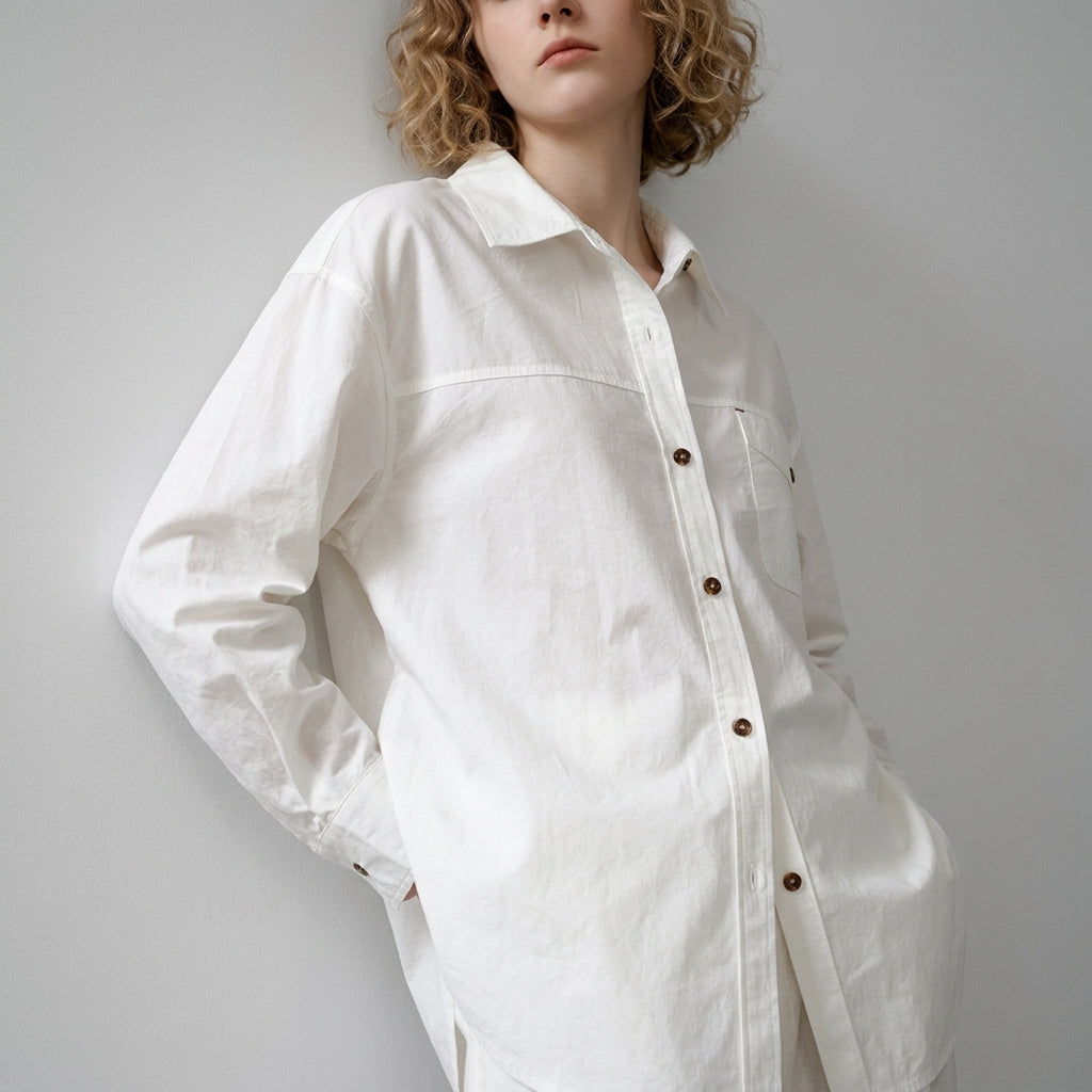 French Old Money Oversized Hemp-Cotton Shirt - WHITE