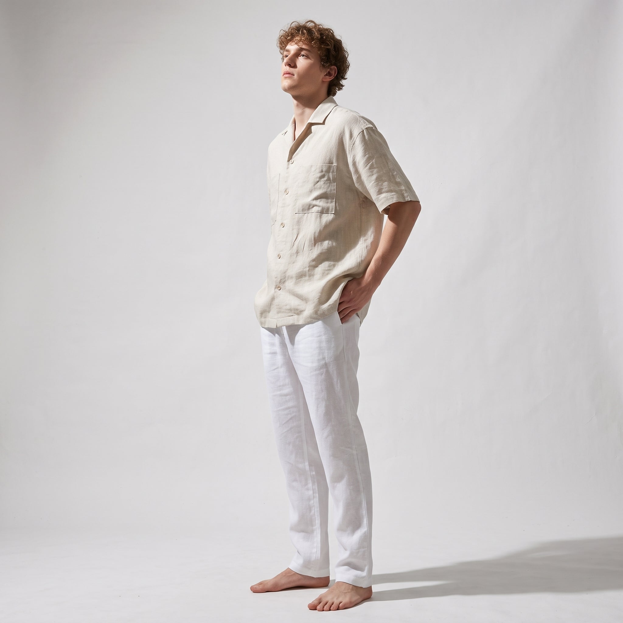 100% Flax Linen Cuban Collar Shirt - HEMPBEIGE