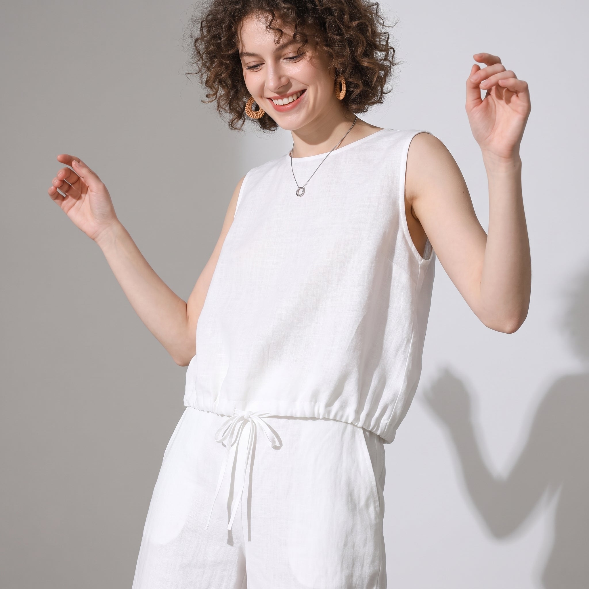 The Riviera 100% Linen Adjustable Crop Top - WHITE alt