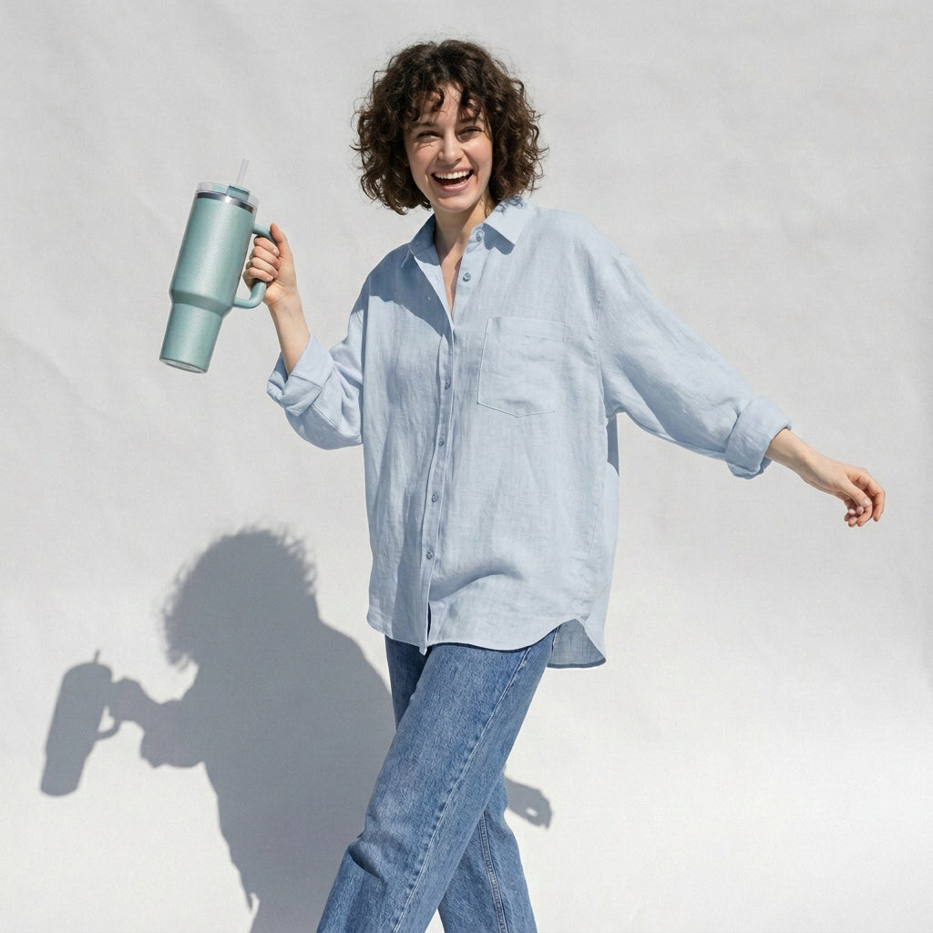 Linen Atelier Shirt in Powder Blue alt