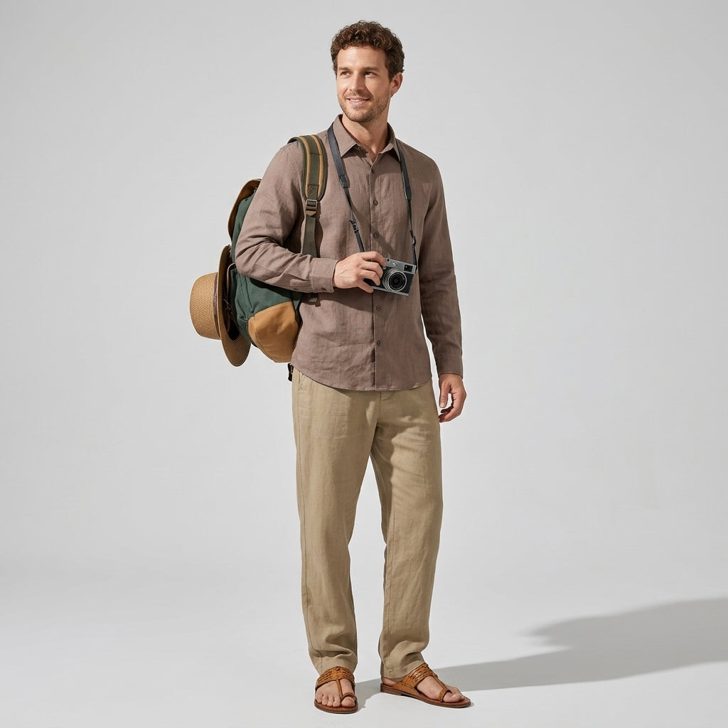 100 % Flax Linen Shirt For Men in Cocoa Tan alt