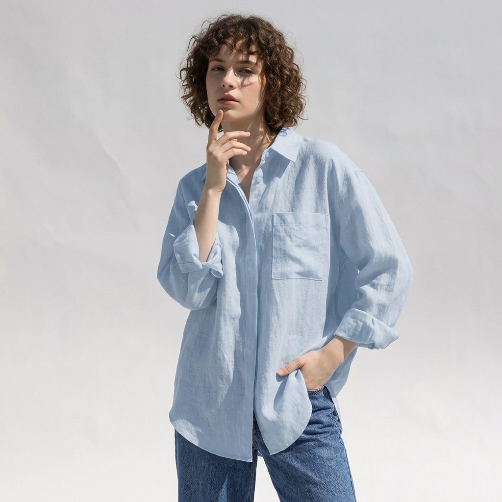 Linen Atelier Shirt in Powder Blue