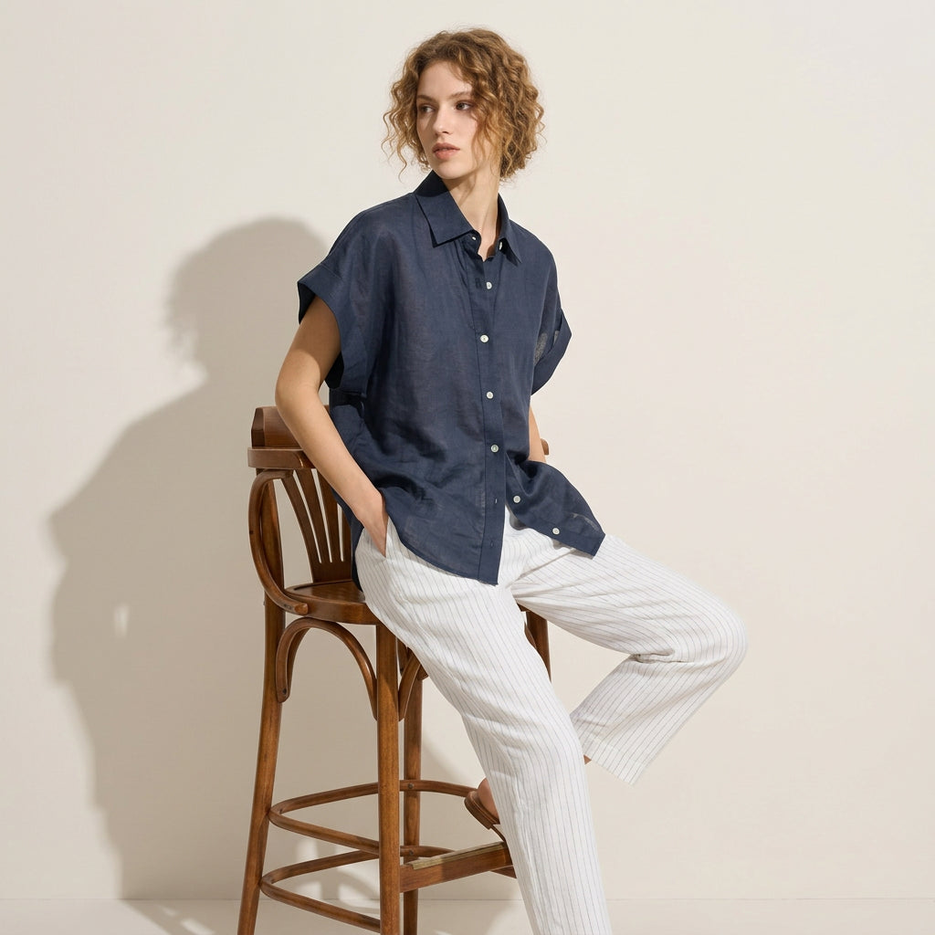 Linen Ease Shirt in Navy
