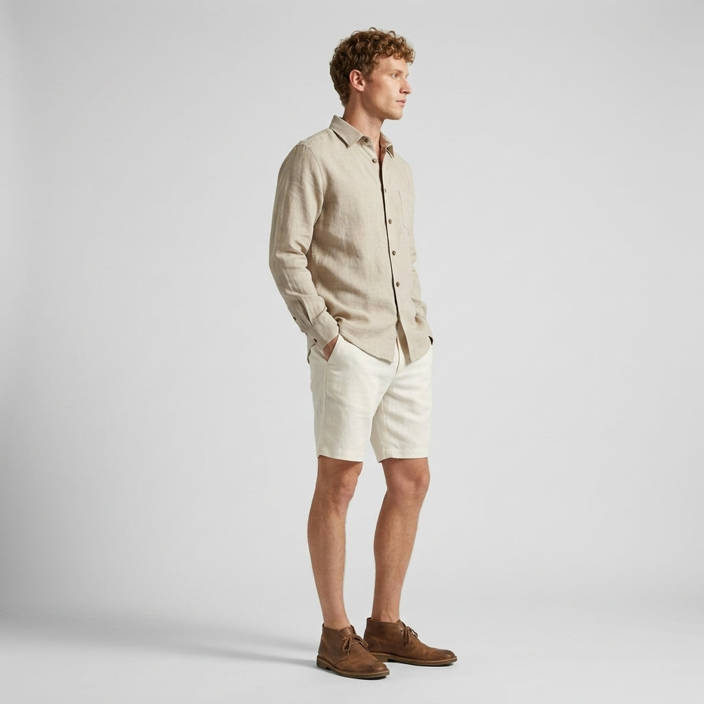 100 % Flax Linen Shirt For Men in Hemp Beige alt