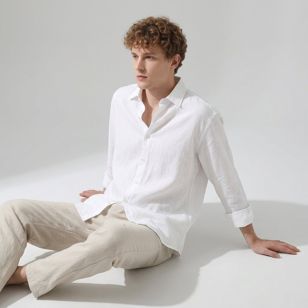 100 % Flax Linen Shirt for Men in White