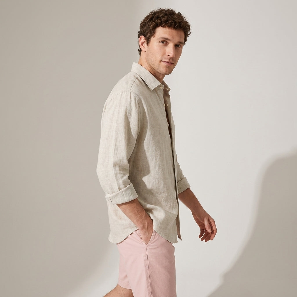 100 % Flax Linen Shirt for Men in Oatmeal Beige alt