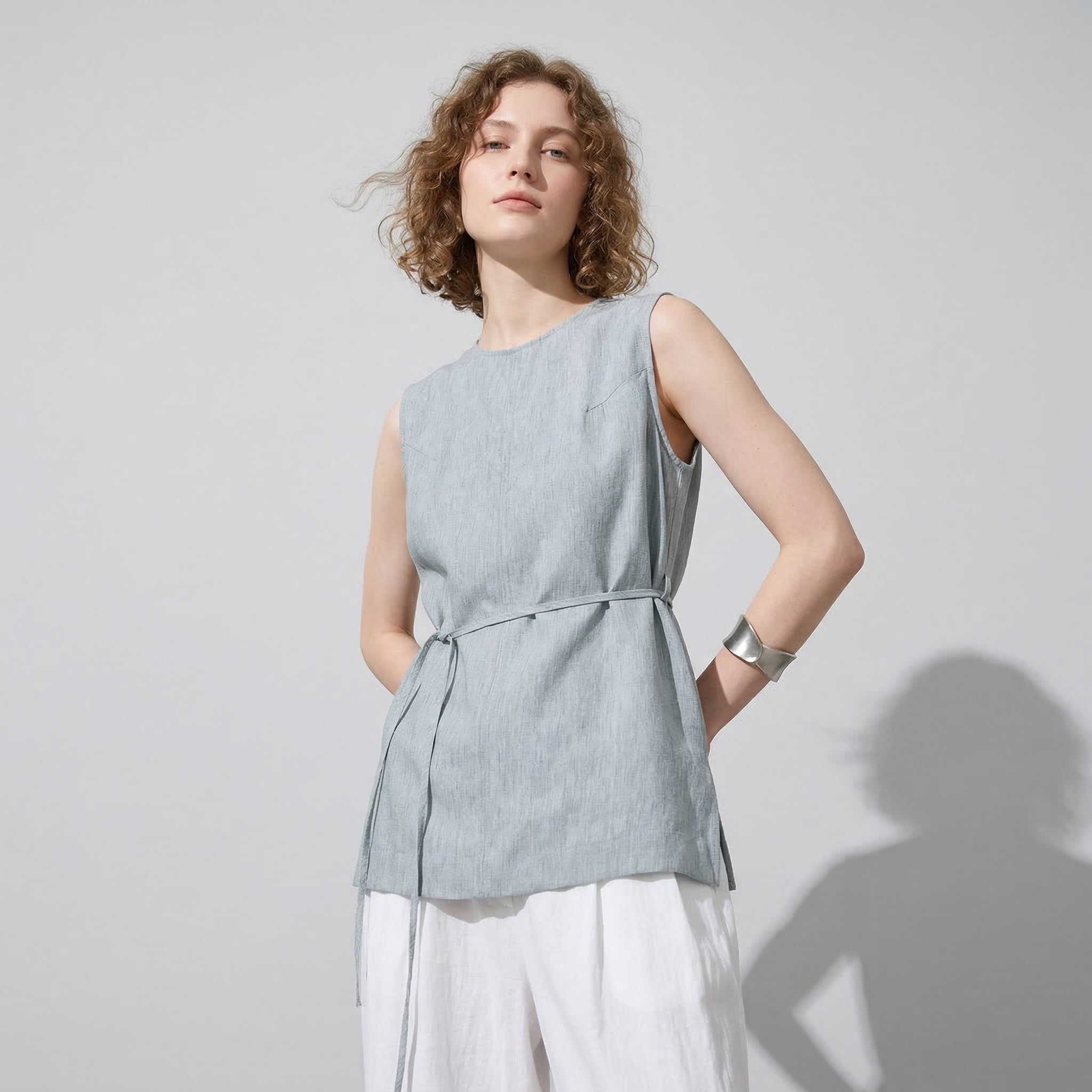 Ease Tie Linen Top in Olive Sand alt