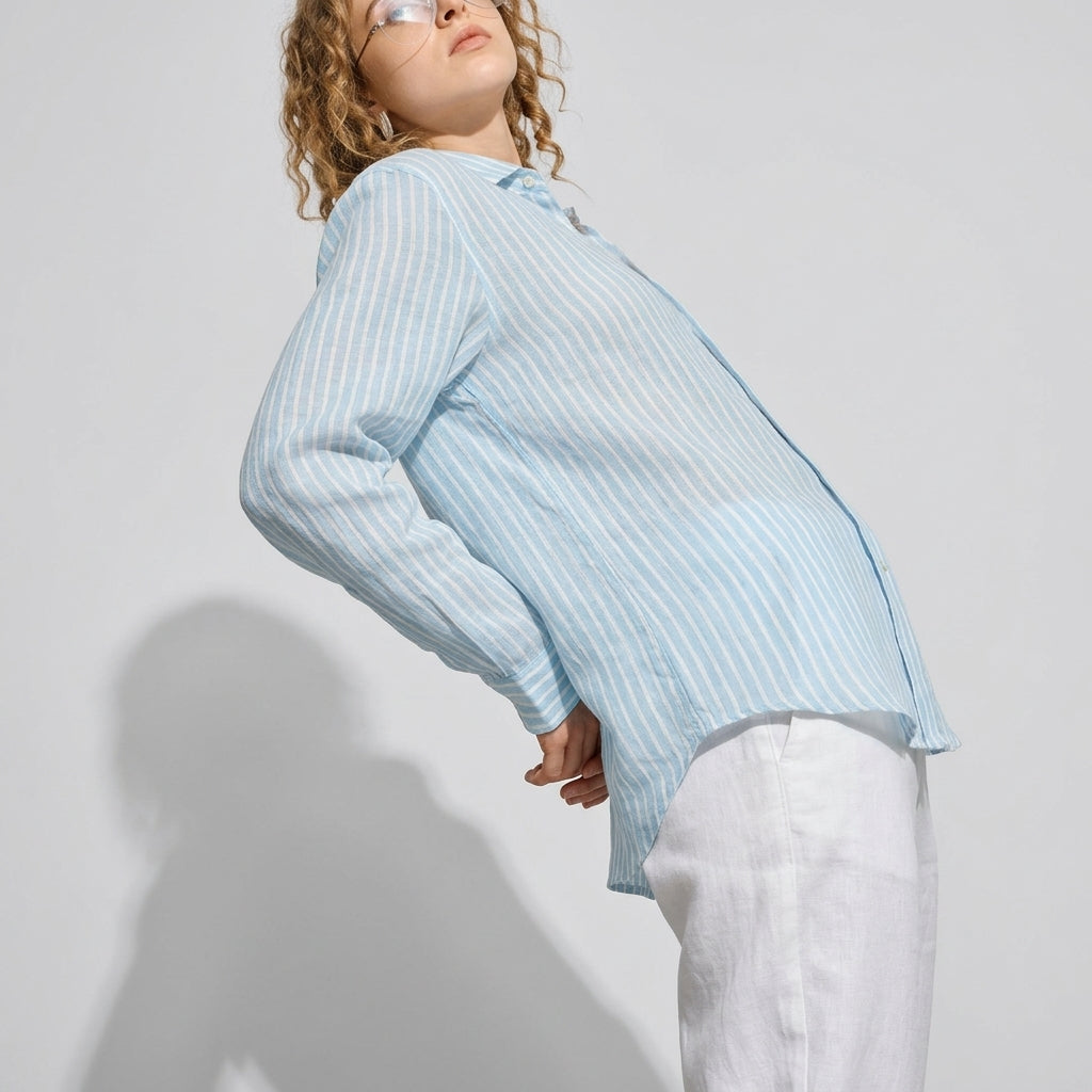 Striped Linen Shirt in Sky Blue alt