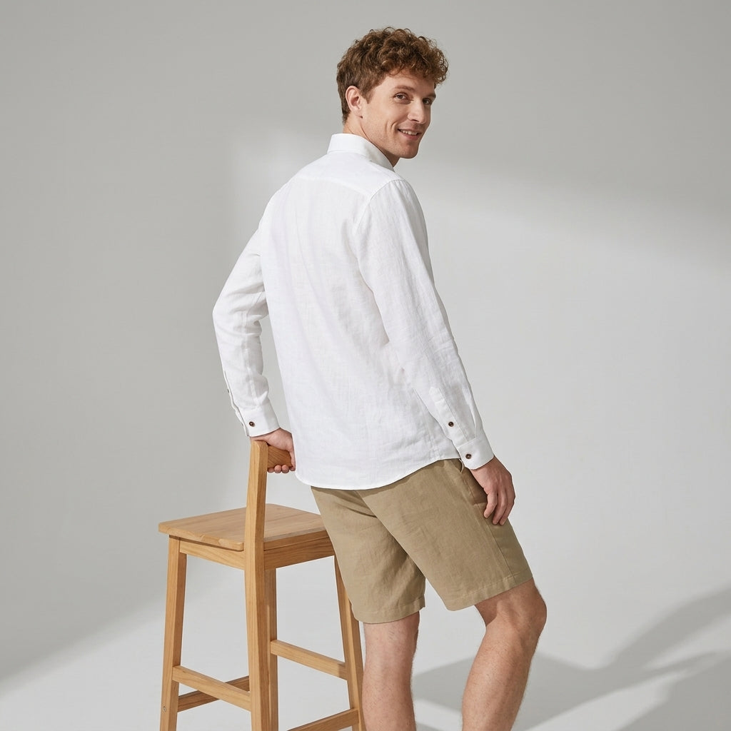 100 % Flax Linen Shirt For Men in White