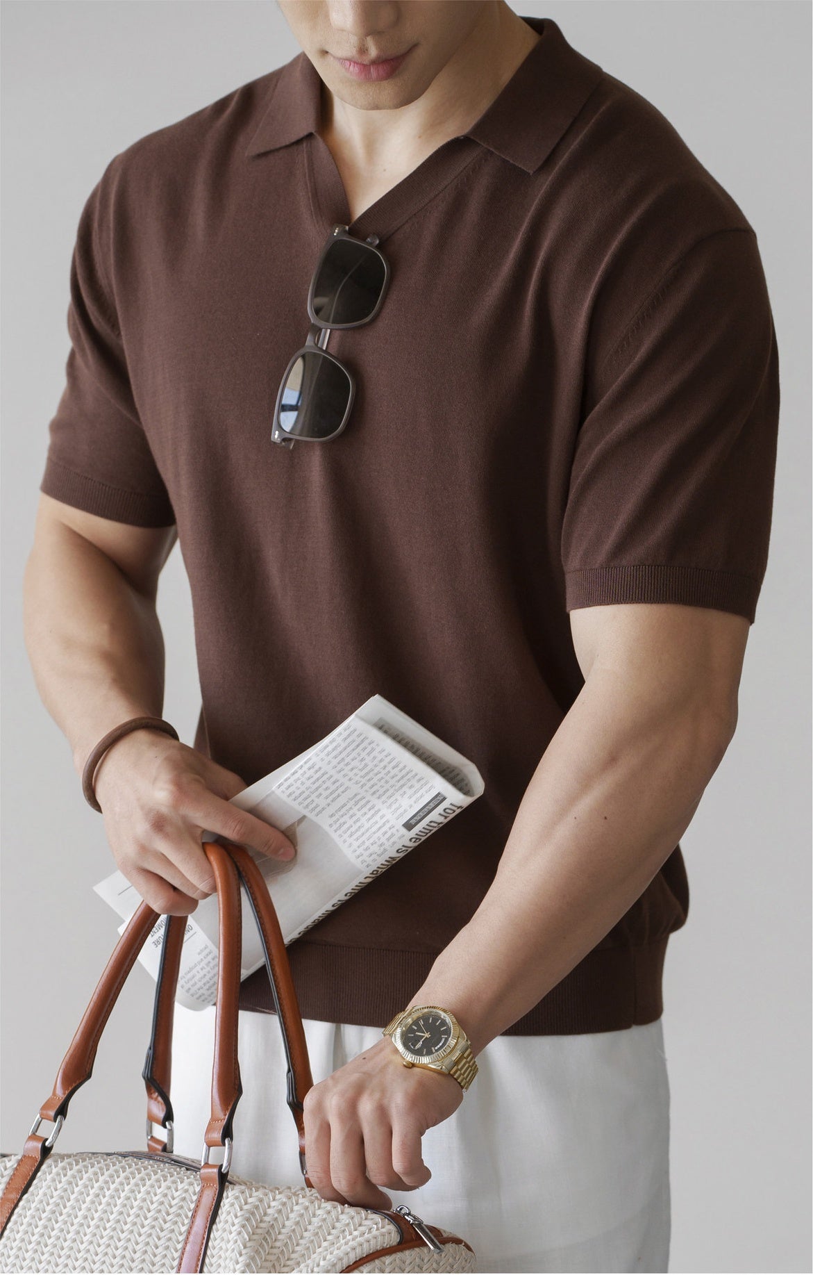 Fine Twist 96% Cotton Knit Polo in Dark Coffee alt