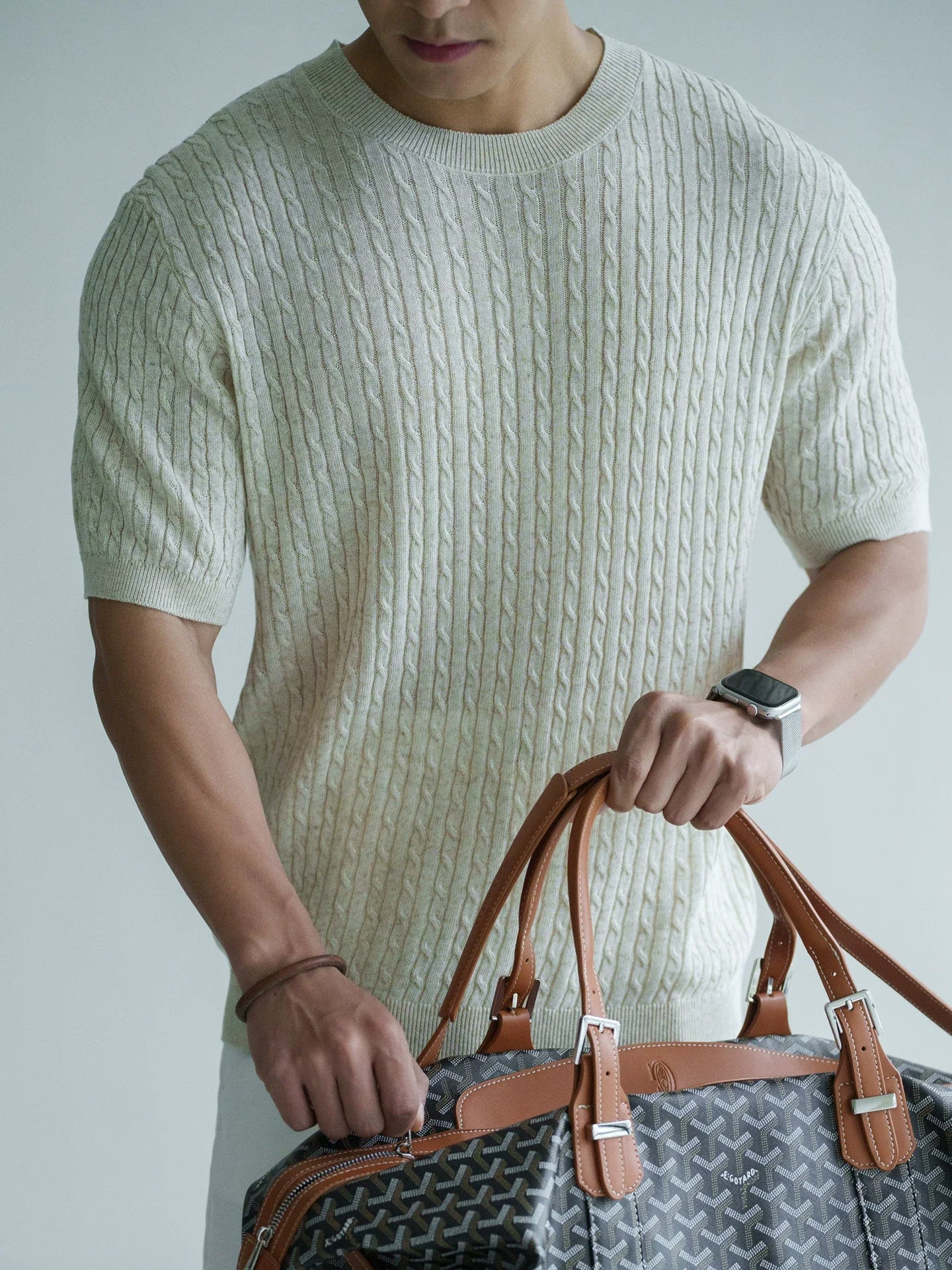 Cable Knit Linen Lyocell Tee in Apricot alt