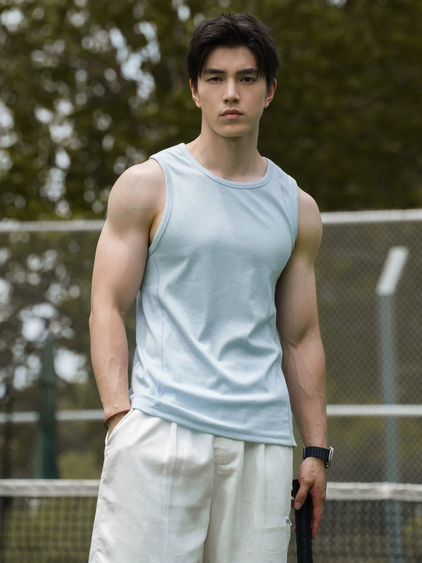 92% Cotton Moisture Wicking Sports Vest in Blue
